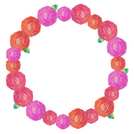 Circular frame of colorful rosesのイラスト素材