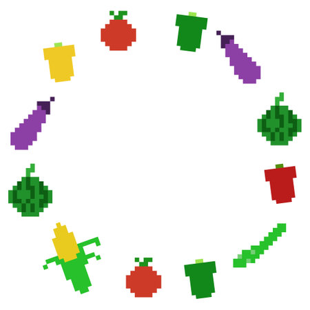 Pixel art summer vegetable round frame illustrationのイラスト素材