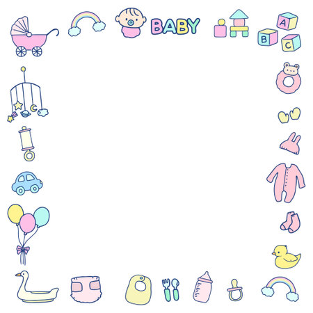 Hand drawn frame illustration of baby productsのイラスト素材