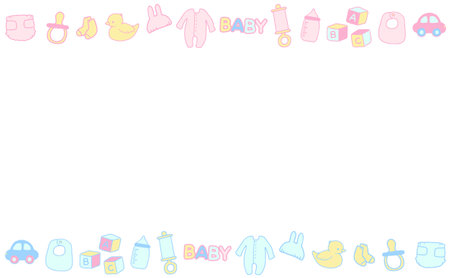 Hand drawn frame illustration of baby productsのイラスト素材