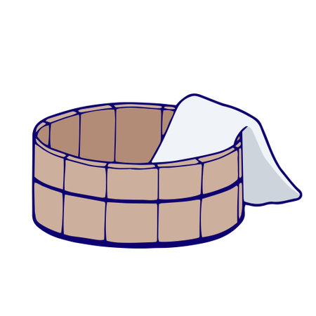 A Japanese-style bathtub with a towel hangingのイラスト素材
