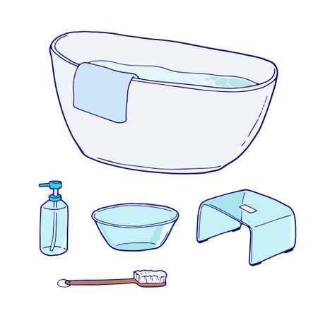 Set of bathroom items and bathtub icon illustrationのイラスト素材