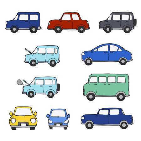 Set of cars of various shapes and colorsのイラスト素材