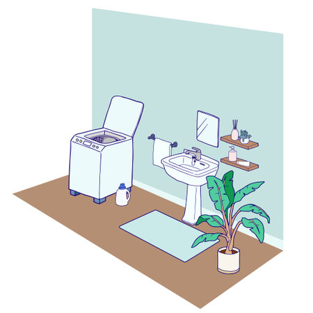 Room with washing machine and sinkのイラスト素材