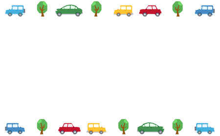 Colorful cars and trees frame illustrationのイラスト素材