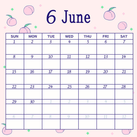 June 2025 calendar starts on Sundayのイラスト素材