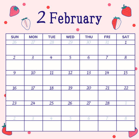 February 2025 calendar starts on Sundayのイラスト素材