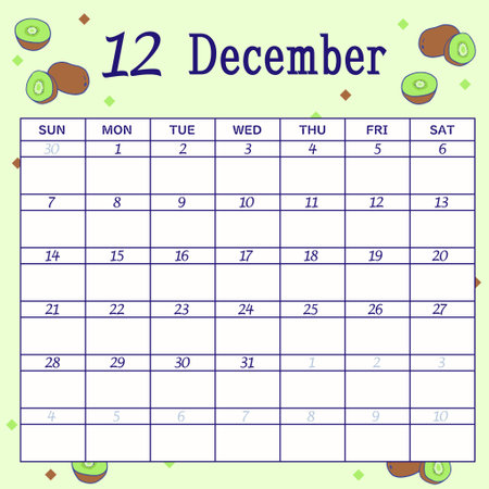 December 2025 calendar starts on Sundayのイラスト素材