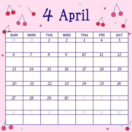 Calendar for April 2025 starting on Sundayのイラスト素材