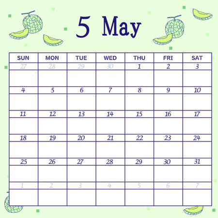 Calendar for May 2025 starting on Sundayのイラスト素材
