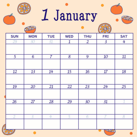 January 2025 calendar starts on Sundayのイラスト素材