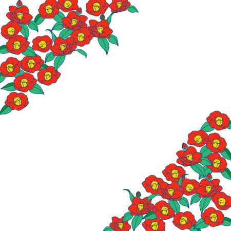 Red camellia flower frame illustrationのイラスト素材