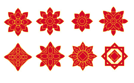 Red floral decoration abstract icon set illustrationのイラスト素材