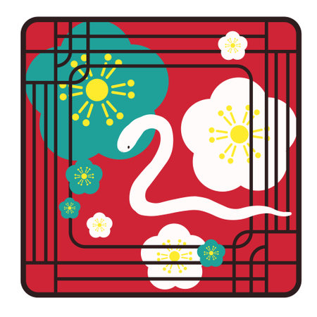 Japanese-style background material of plum blossoms and white snakesのイラスト素材