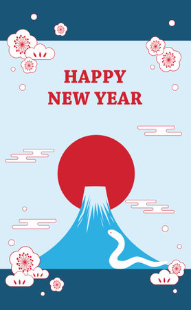 Japanese-style New Year's card illustration of a white snake and Mt. Fujiのイラスト素材