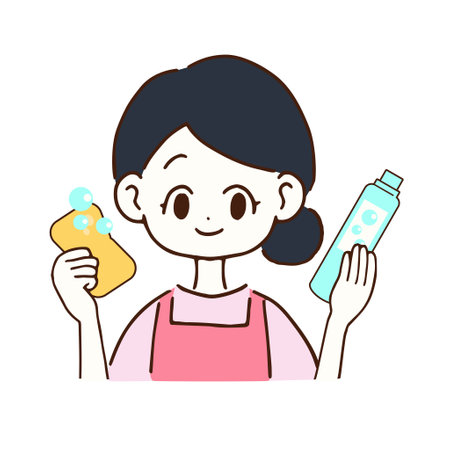 Illustration of a woman in an apron doing houseworkのイラスト素材