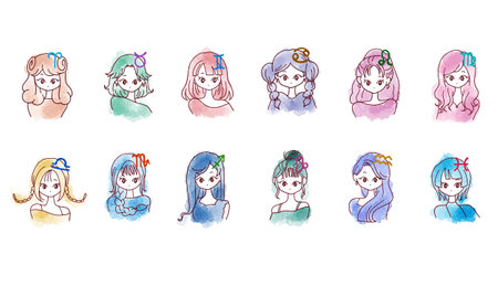 Illustration of 12 constellations of girlsの写真素材