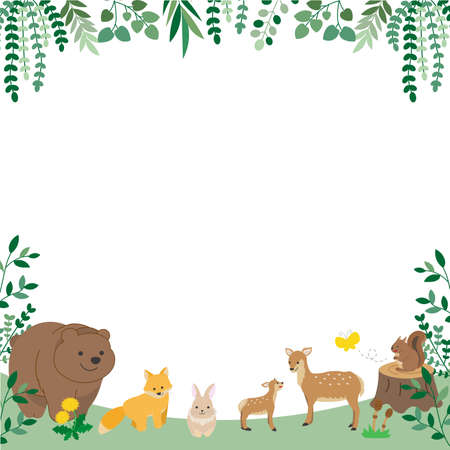 Forest animal frame with botanical spring imageのイラスト素材