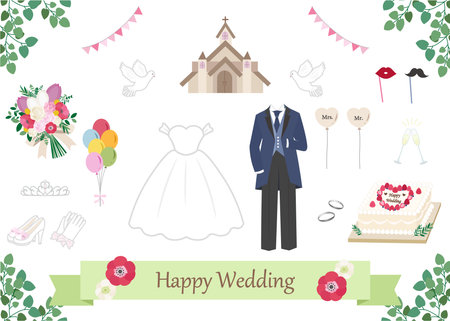 Clip art set of garden weddingのイラスト素材