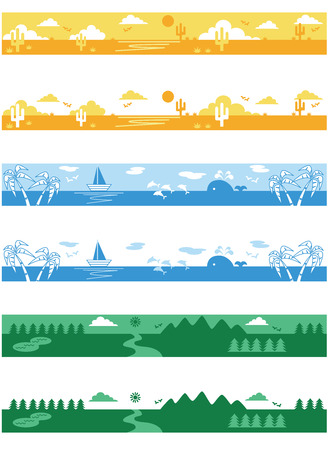 Desert, Sea and prairie landscapesのイラスト素材