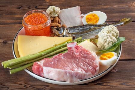 Selection of good fat sources - healthy eating concept. Ketogenic diet conceptの写真素材