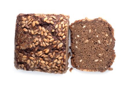 Top view of Brown Homemade Bread isolated on White background.の写真素材