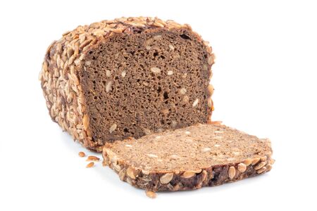 Close up View of Brown Homemade Bread isolated on white background. . Selective focus.の写真素材