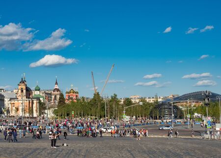 Moscow - May 19, 2019. Day view of the Zaryadye Park and churches around.のeditorial素材