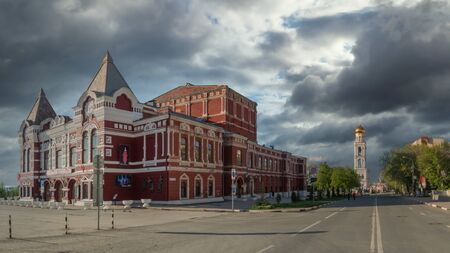 Samara Drama Theatre against dramatic cloudy skyのeditorial素材