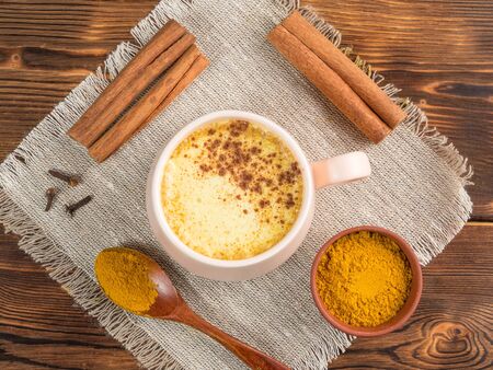 Gold milk, made with turmeric and other spicesの写真素材