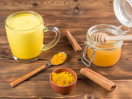 Gold milk, made with turmeric and other spicesの写真素材