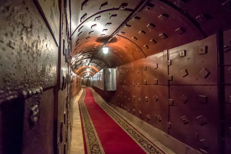 Moscow, Russia - March. 2013: Tunnel at Bunker-42, anti-nuclear underground facility of Soviet Unionの写真素材