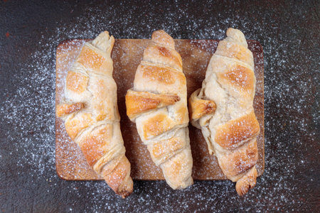 Top view of Homemade croissants on a deskの写真素材