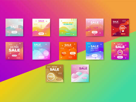Trendy editable template bundle for social networks stories and posts. Design backgrounds for social media. Gradient color social media post, banner sale. Background abstract geometric. Banner sale.のイラスト素材