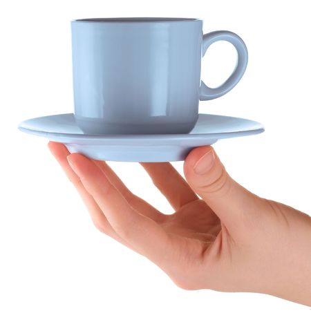 Tea set in handの写真素材