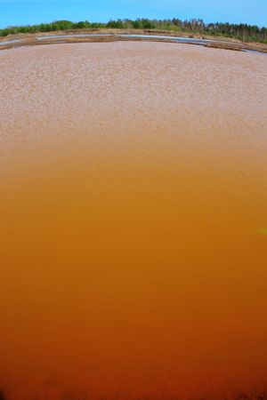 Pond with dirty brown waterの写真素材