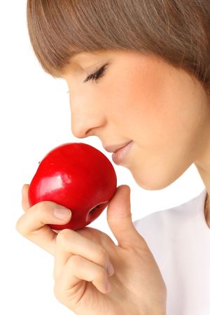 Young woman with appleの写真素材
