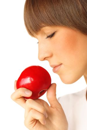Young woman with appleの写真素材