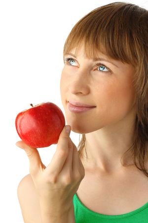Young woman with appleの写真素材