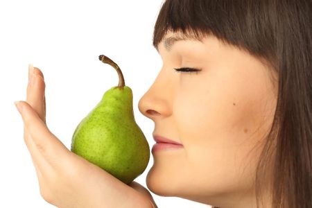 Young woman with fruitの写真素材