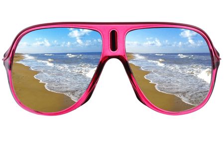 Modern glasses with sea reflectionの写真素材