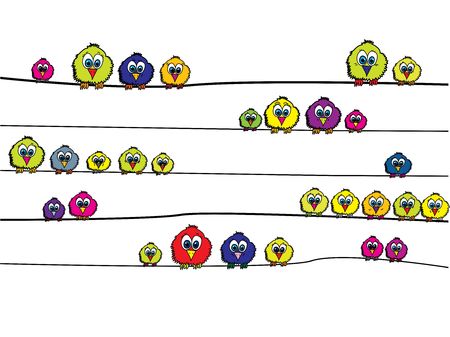 coloured birdies on wireの写真素材