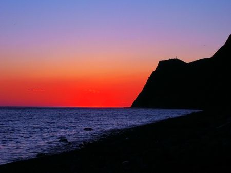 Red sunset on seaの写真素材