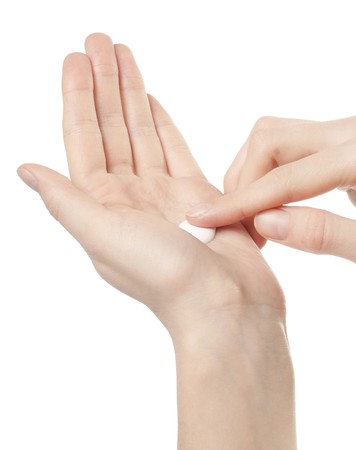Health care cream in handの写真素材