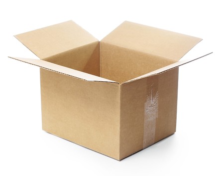 Empty paper box isolated on whiteの写真素材