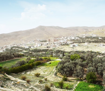 Orient town in mountains. Wadi Mousa, Jordanの写真素材