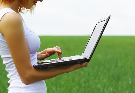 Young woman with laptopの写真素材