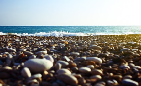 Sea with waves and splashesの写真素材
