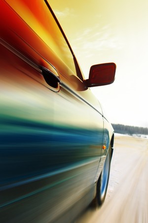 Car in motion on roadの写真素材