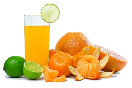 Tropical fruits isolated on whiteの写真素材